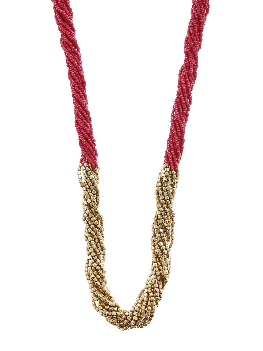 Bamboo Tree Jewels Coral Pink & Gold-Toned Metal Handcrafted Necklace Price in India