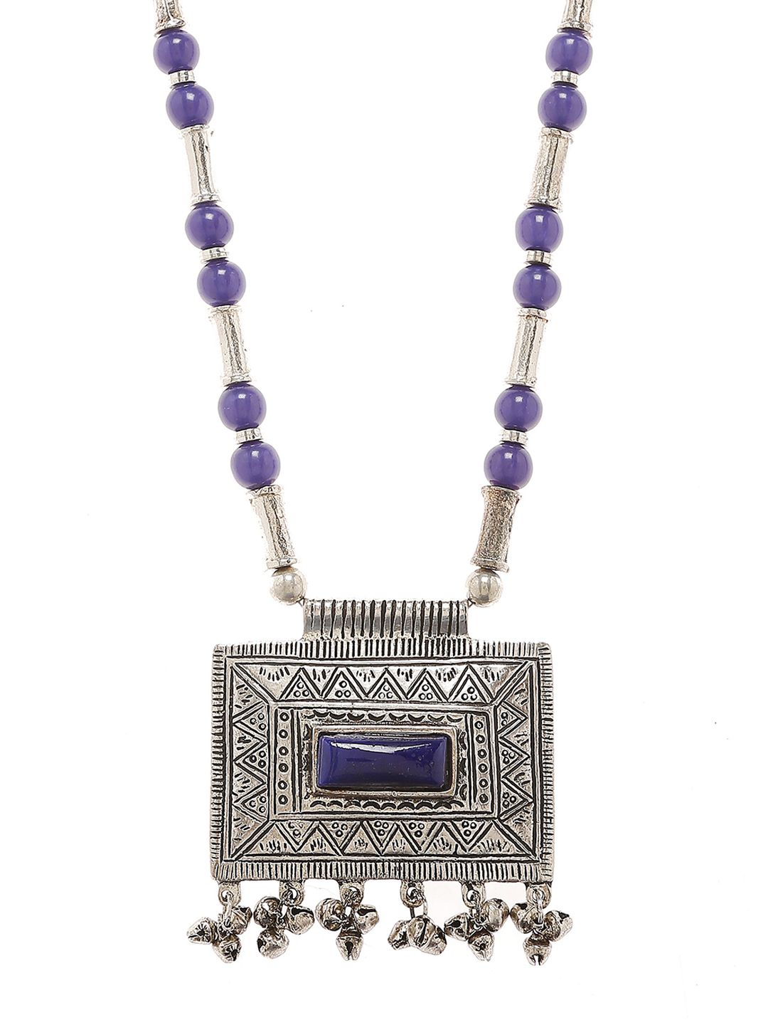 Bamboo Tree Jewels Oxidized Purple & Silver-Toned Handcrafted Necklace Price in India