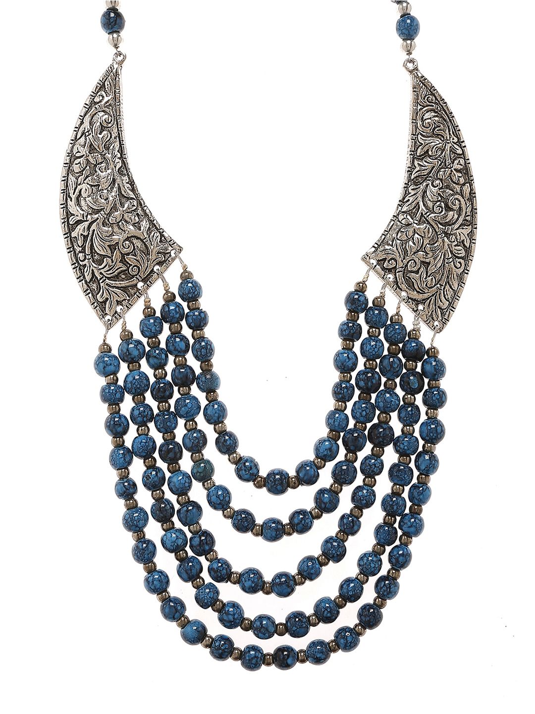 Bamboo Tree Silver-Toned & Blue Beaded Handcrafted Necklace Price in India
