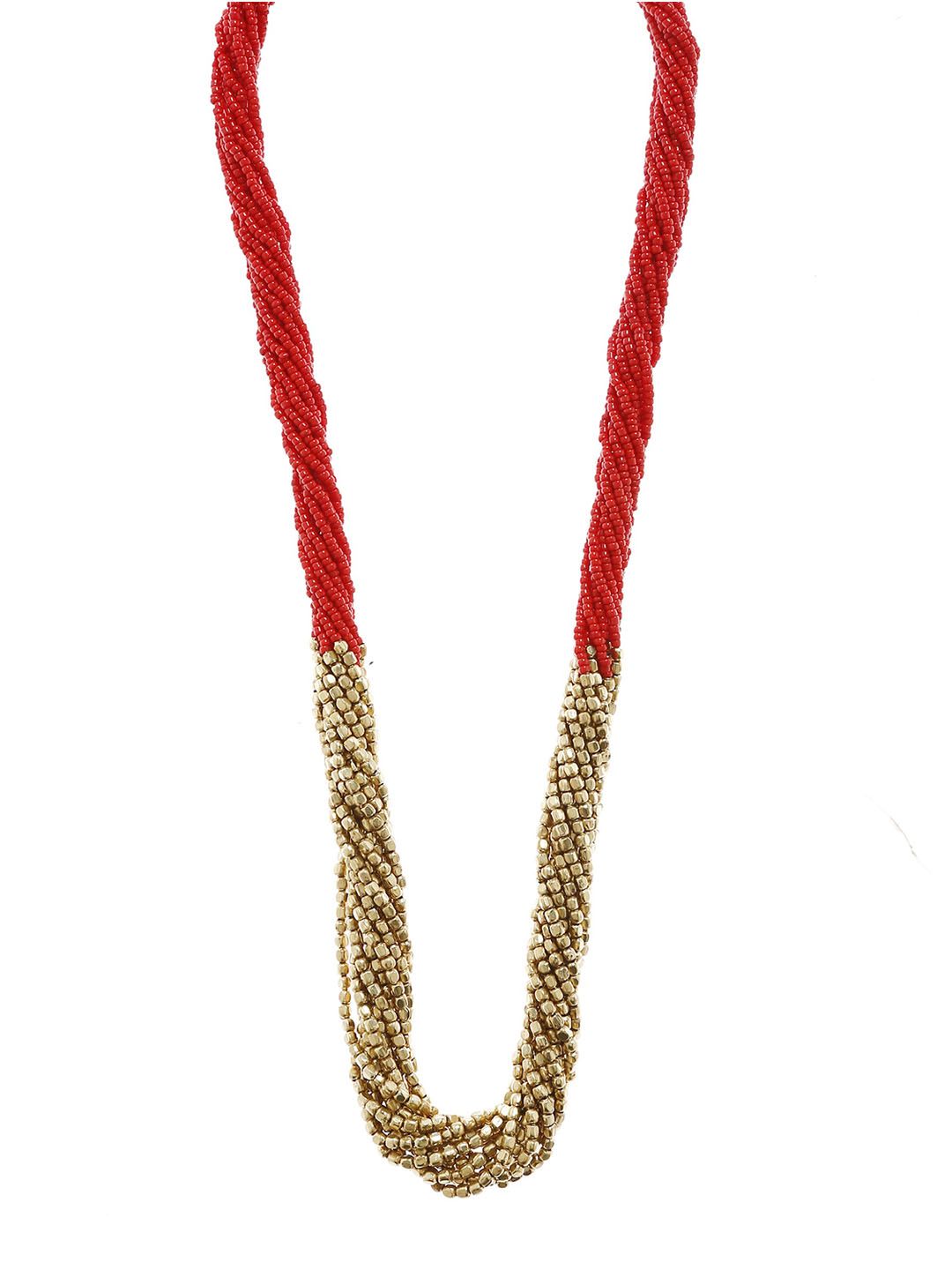 Bamboo Tree Jewels Red & Gold-Toned Metal Handcrafted Necklace Price in India