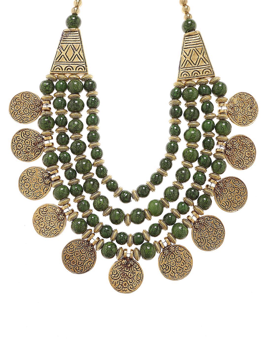 Bamboo Tree Green and Gold-Toned Beaded Handcrafted Necklace Price in India