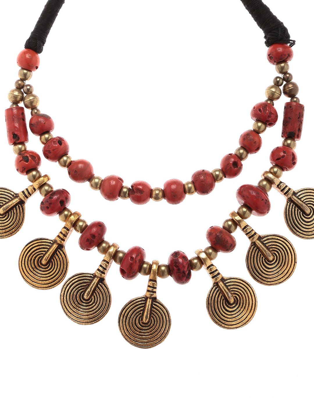 Bamboo Tree Jewels Antique Red & Gold-Toned Handcrafted Necklace Price in India