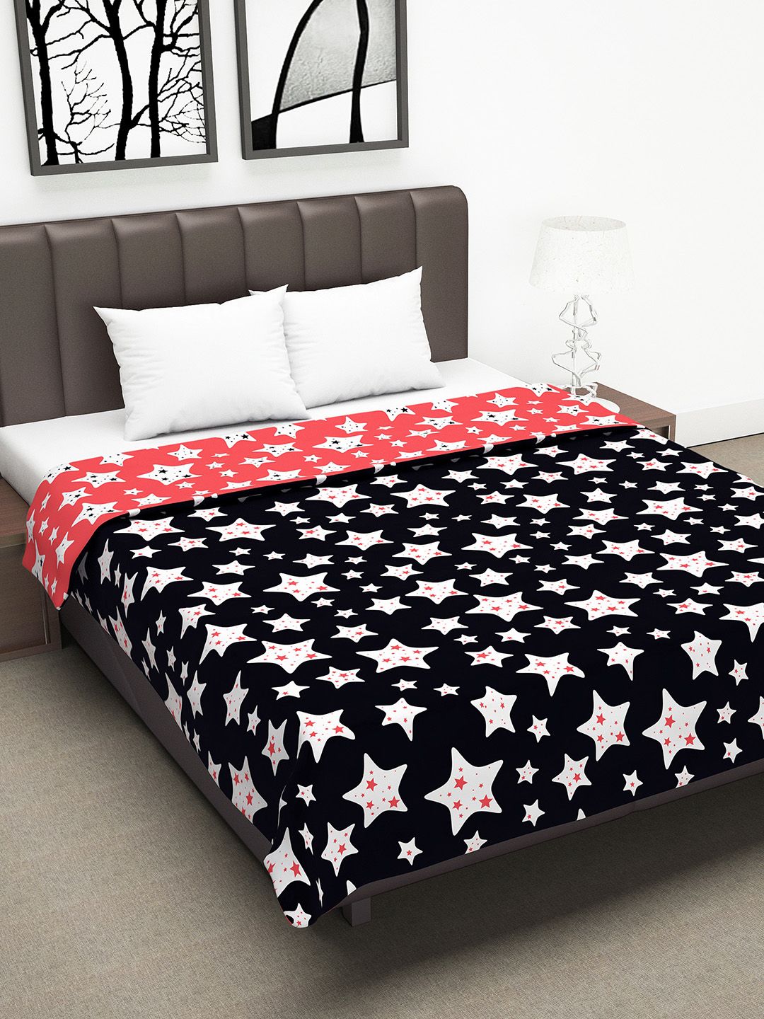 Divine Casa Black & Pink Geometric AC Room 110 GSM Reversible Double Bed Dohar Price in India
