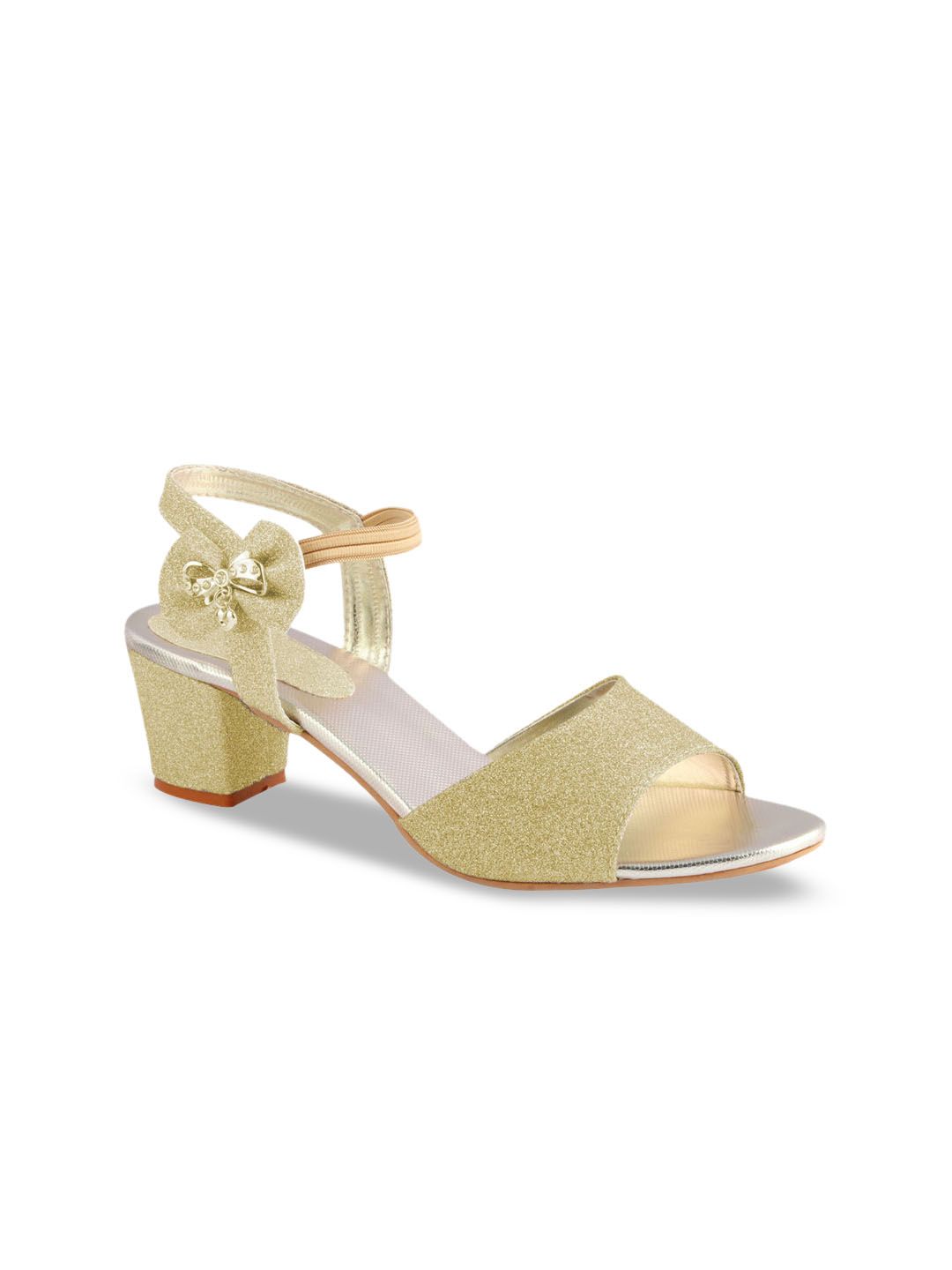 Shoetopia Women Gold-Toned Solid Block Heels Price in India