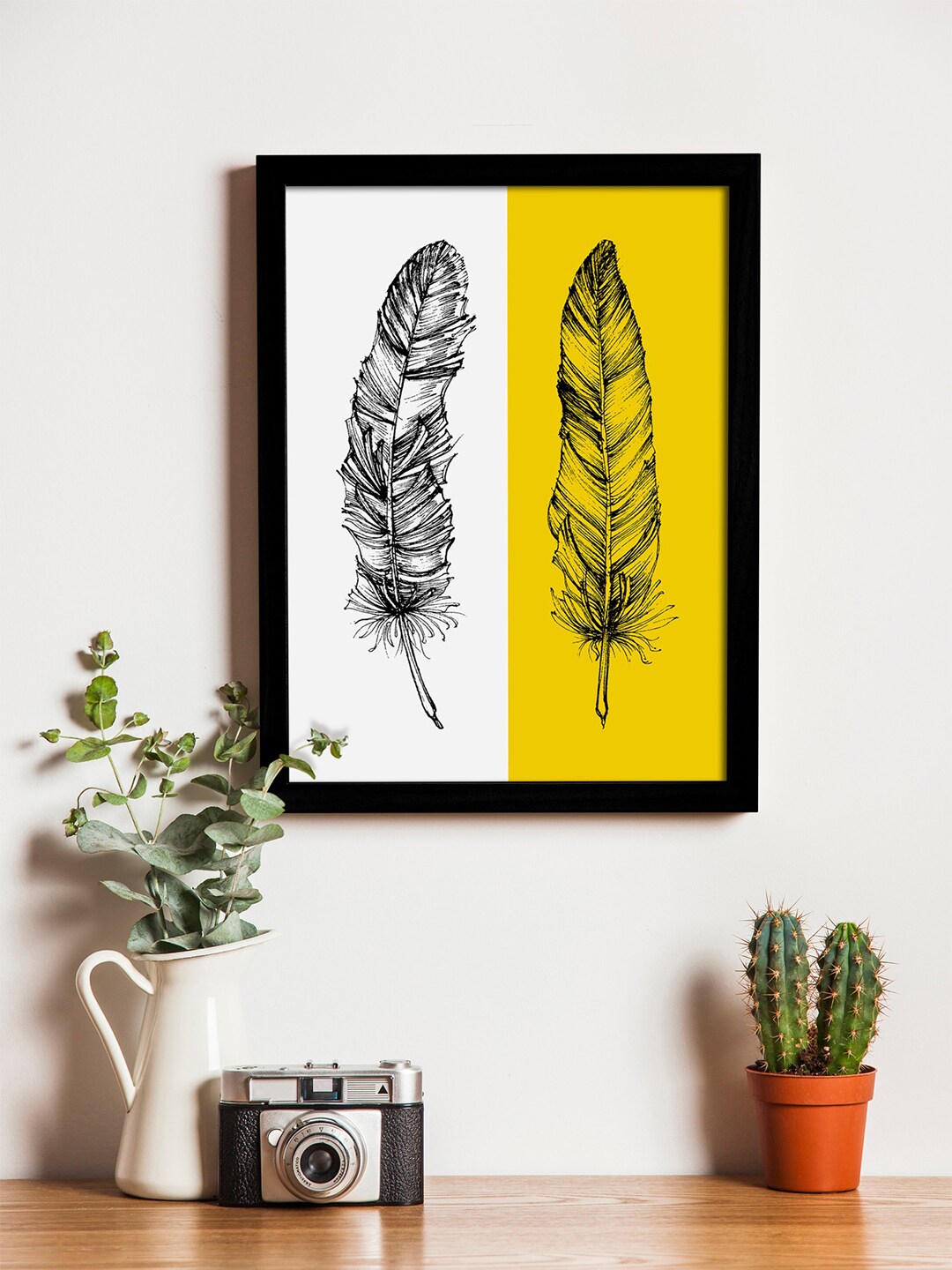 Art Street White & Yellow Printed Synthetic Wood Framed Individual Wall Art Price in India