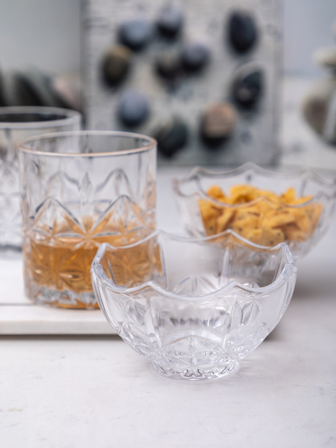 GOODHOMES 8-Pieces Transparent Textured Whiskey Glasses & Bowls Set Price in India
