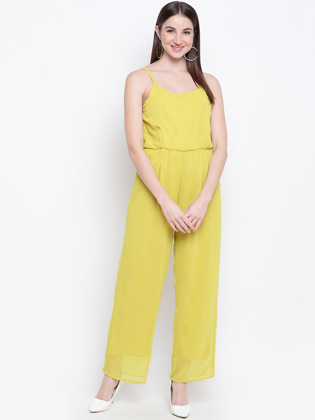 Mayra Women Mustard Yellow Solid Basic Jumpsuit Price in India