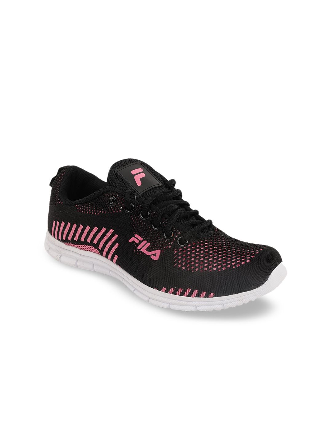 FILA Women Black & Pink Woven Design UPTON Running Shoes Price in India