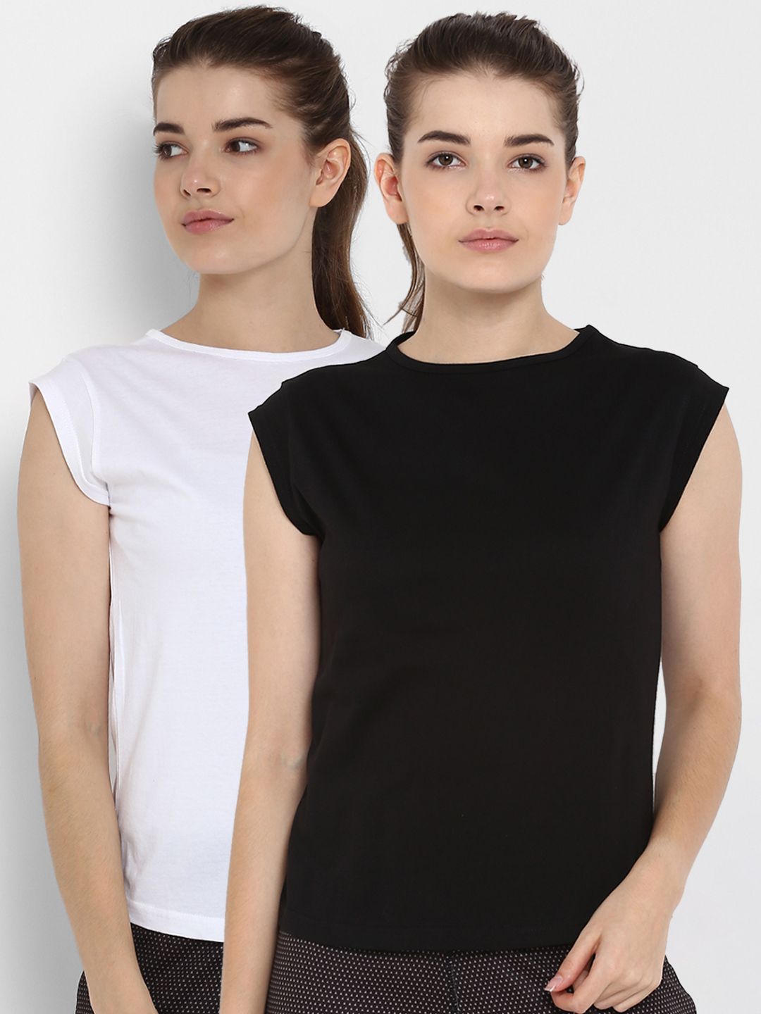 appulse Women Pack of 2 White & Black Solid Round Neck T-shirt Price in India