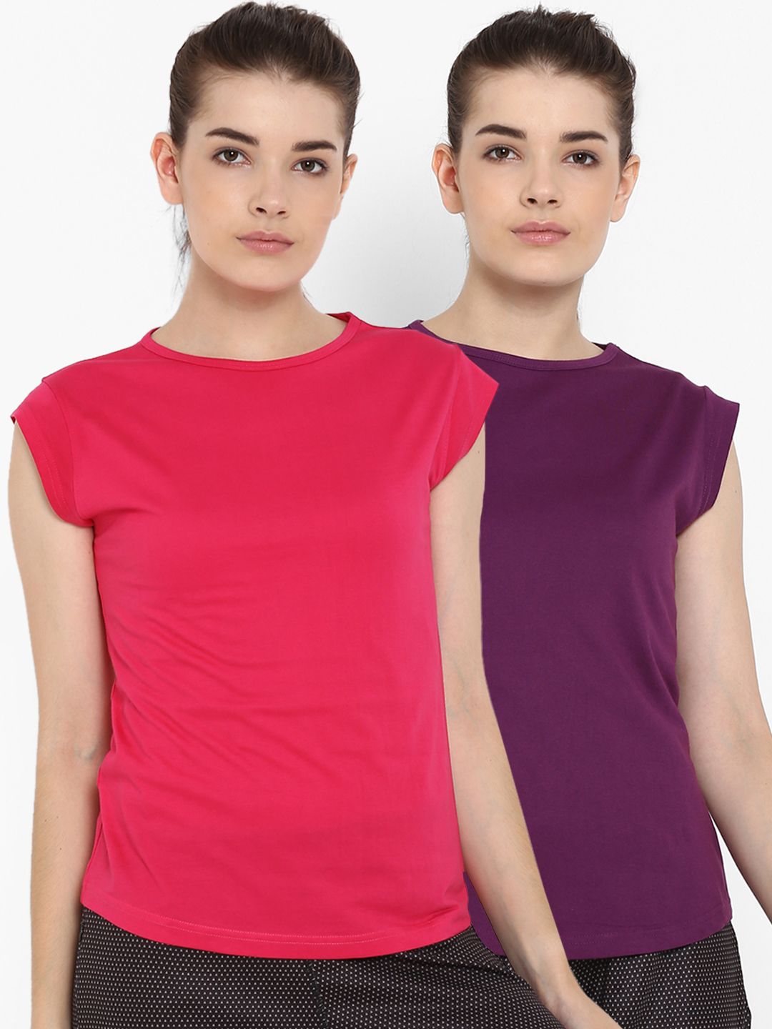 appulse Women Pack of 2 Solid Slim Fit Sports T-shirts Price in India