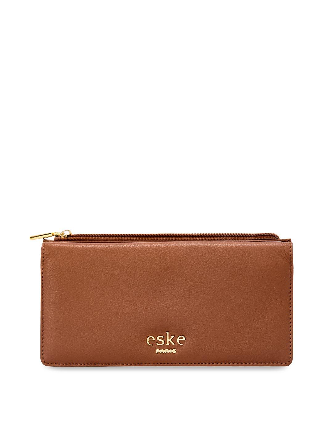 Eske Women Brown Solid Leather Two Fold Wallet Price in India