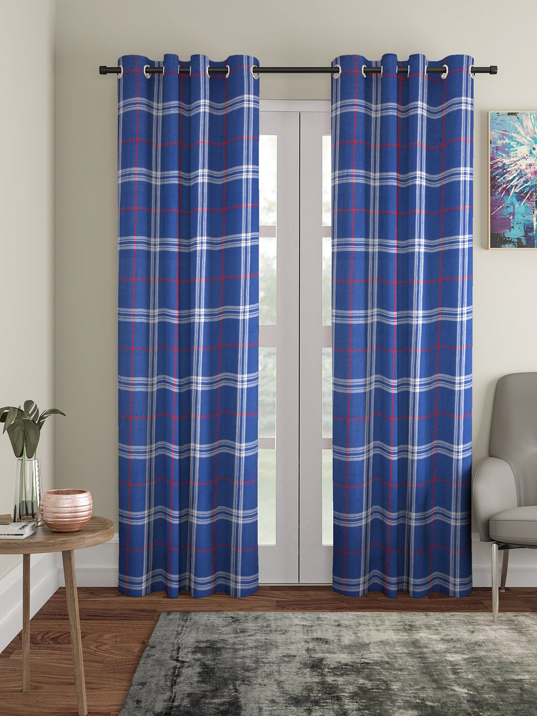 KLOTTHE Set of 2 Blue & White Door Curtains Price in India