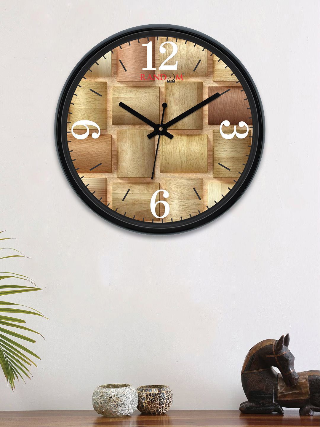 RANDOM Beige & Black Round Printed 30.48 cm Analogue Wall Clock Price in India