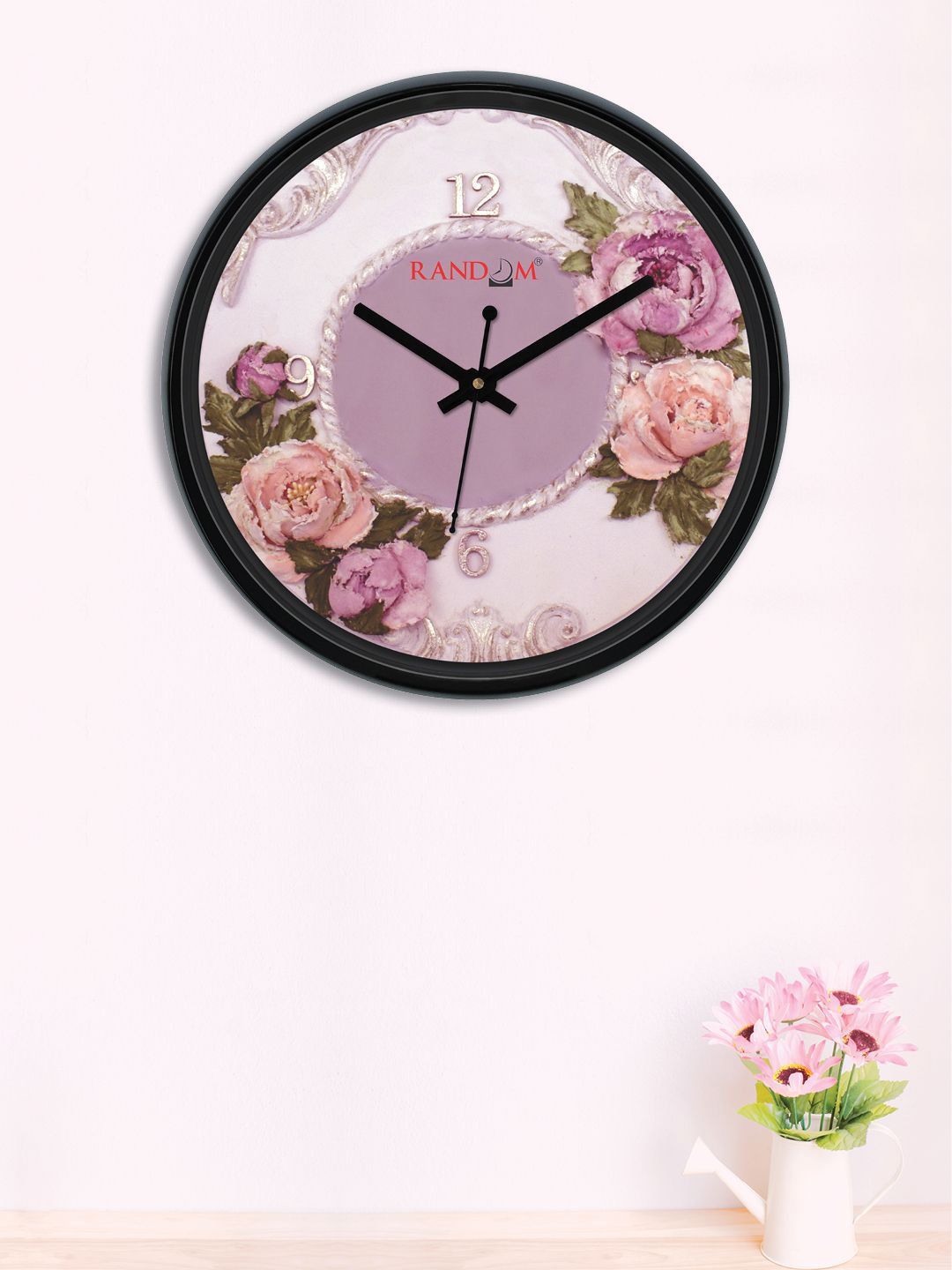 RANDOM Black & Pink Round Printed 30.48 cm Analogue Wall Clock Price in India