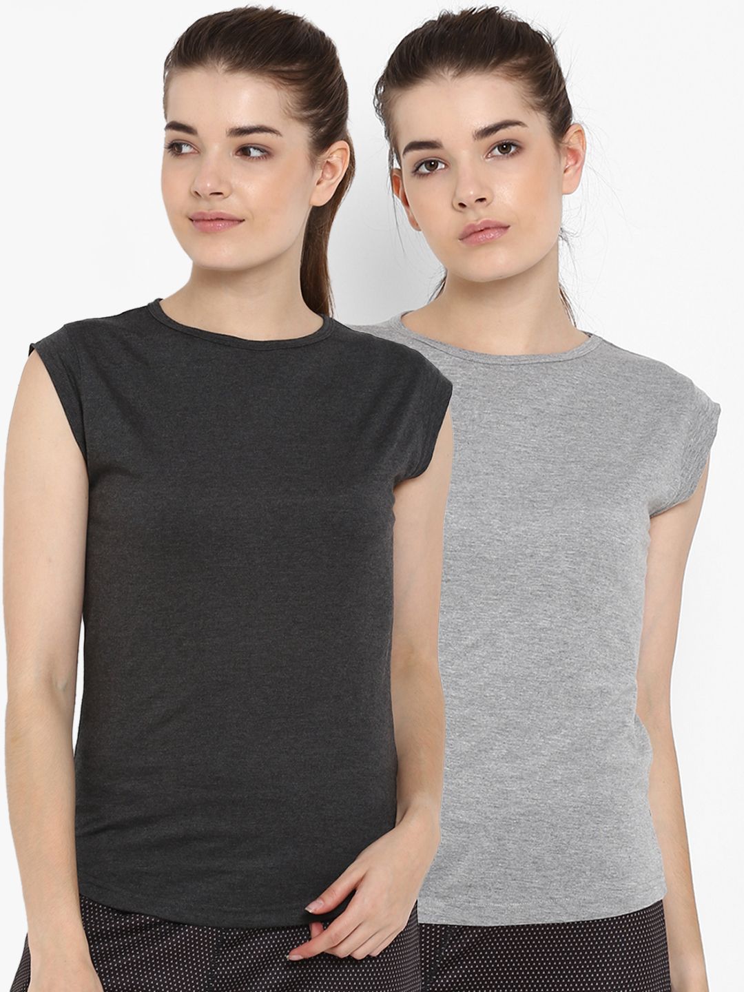 appulse Women Pack of 2 Grey Solid Round Neck T-shirt Price in India