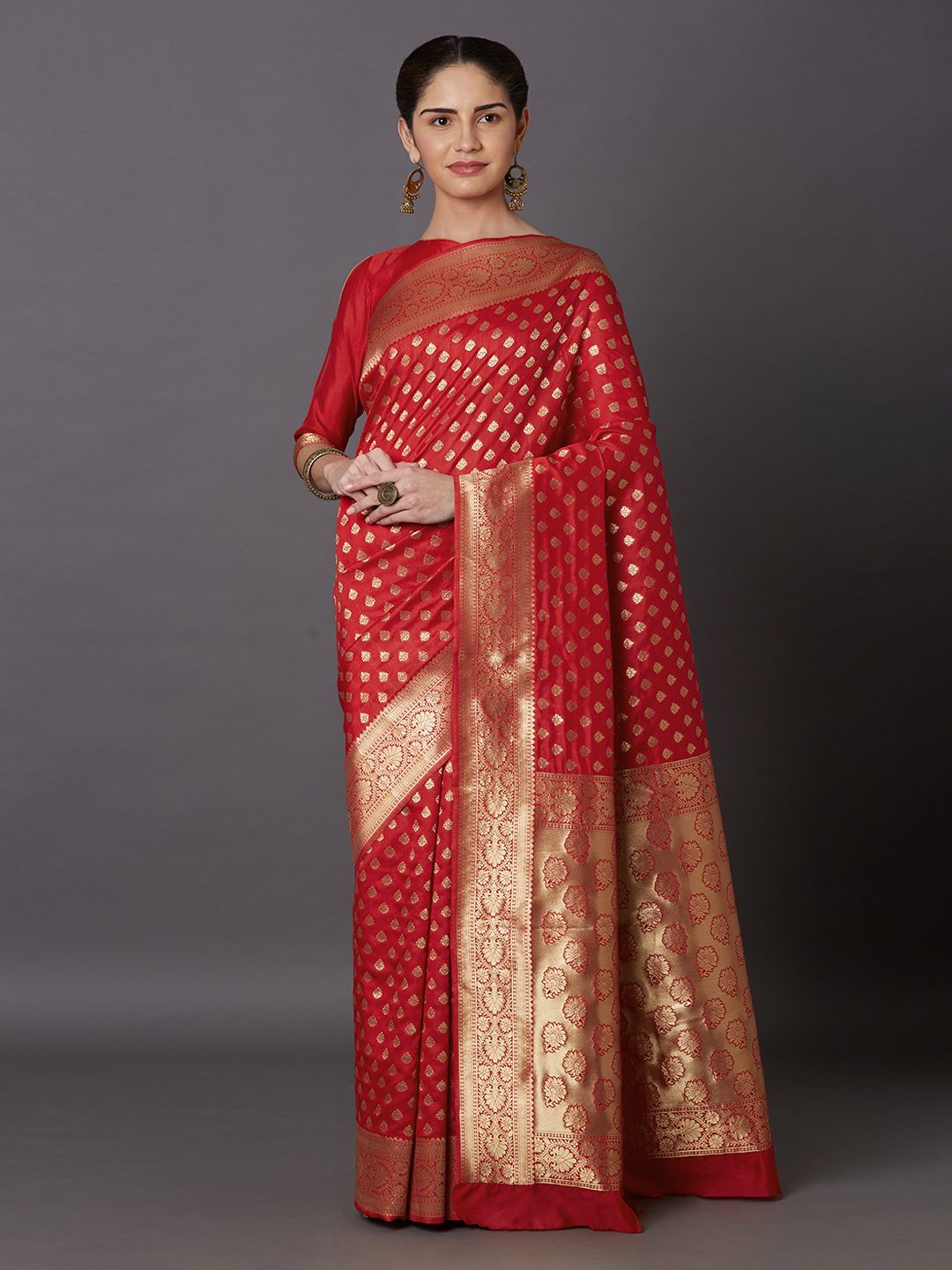 Mitera Red Woven Design Kanjeevaram Saree Price in India