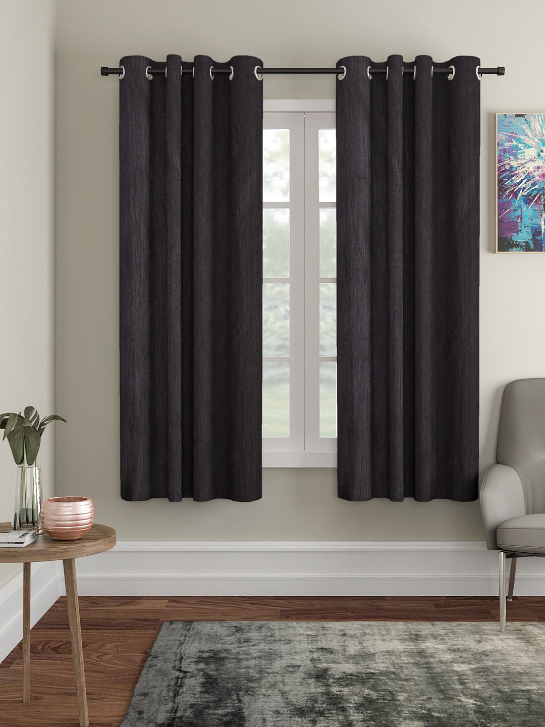 Home Sizzler Black Set of 2 Window Curtains Price in India