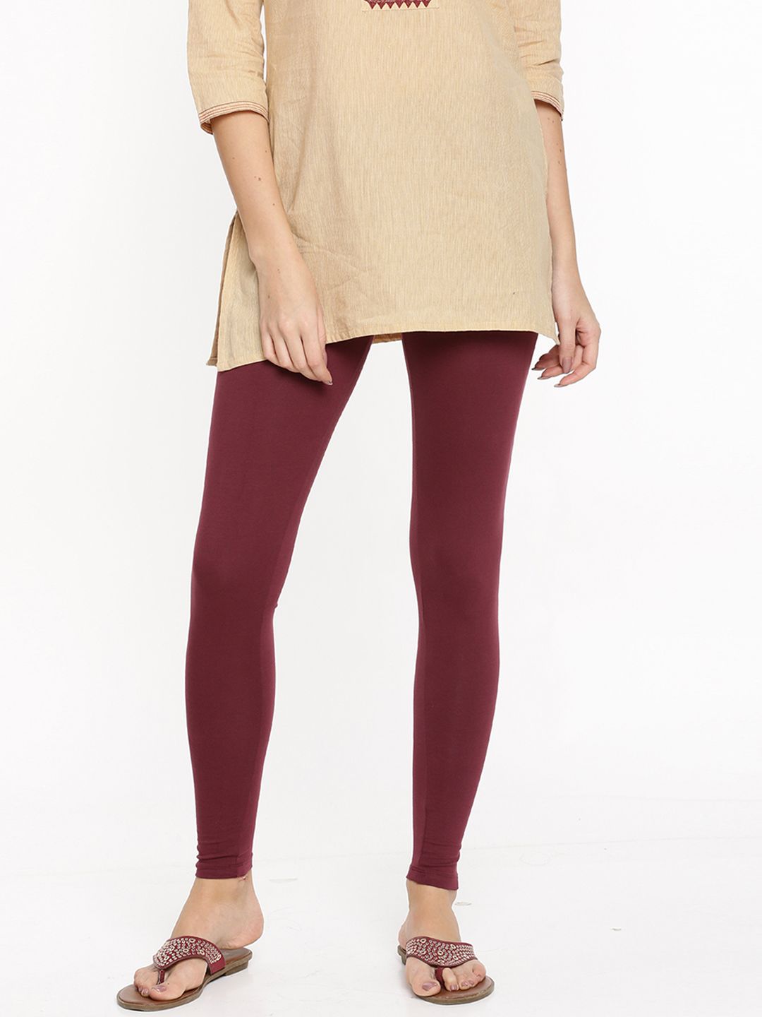 TWIN BIRDS Women Maroon Solid Ankle-Length Leggings Price in India