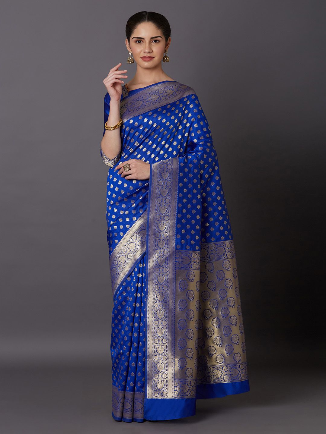 Mitera Blue Woven Design Kanjeevaram Saree Price in India