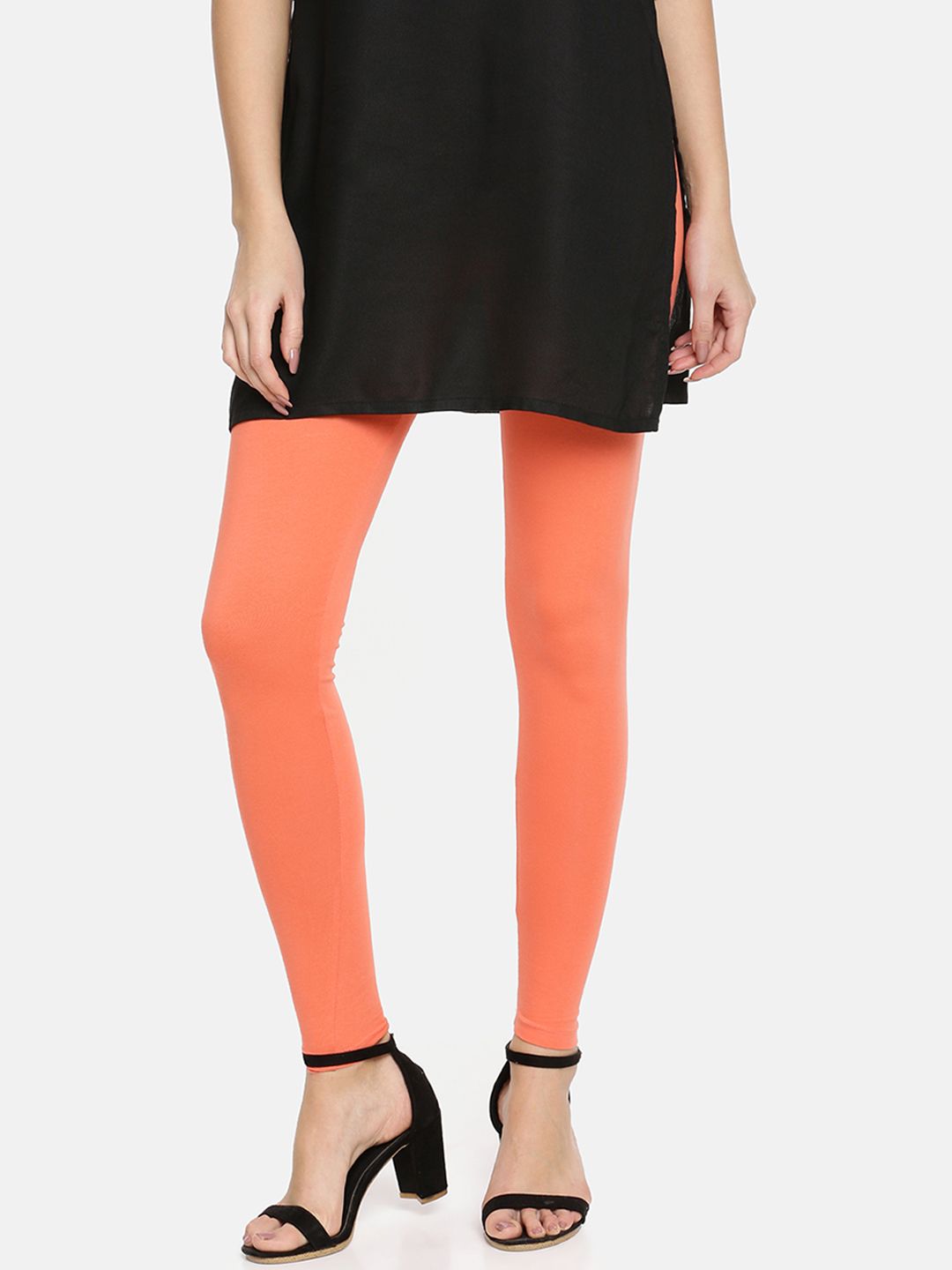 TWIN BIRDS Women Coral-Coloured Solid Ankle-Length Leggings Price in India