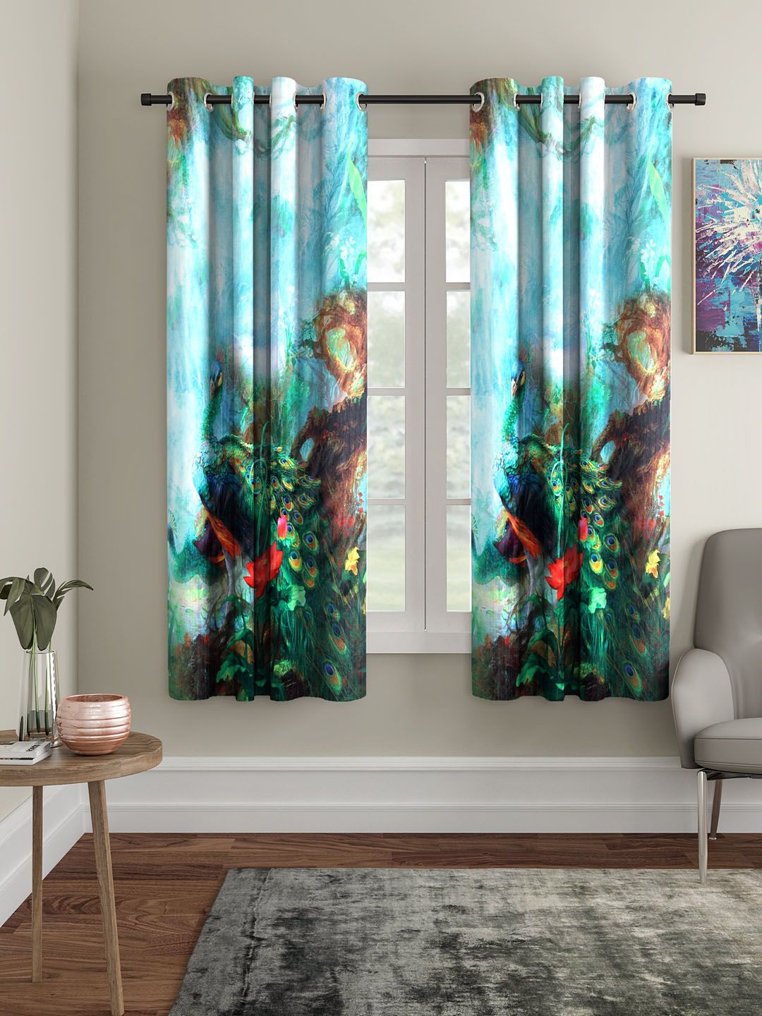 Home Sizzler Green & Blue Set of 2 Window Curtains Price in India