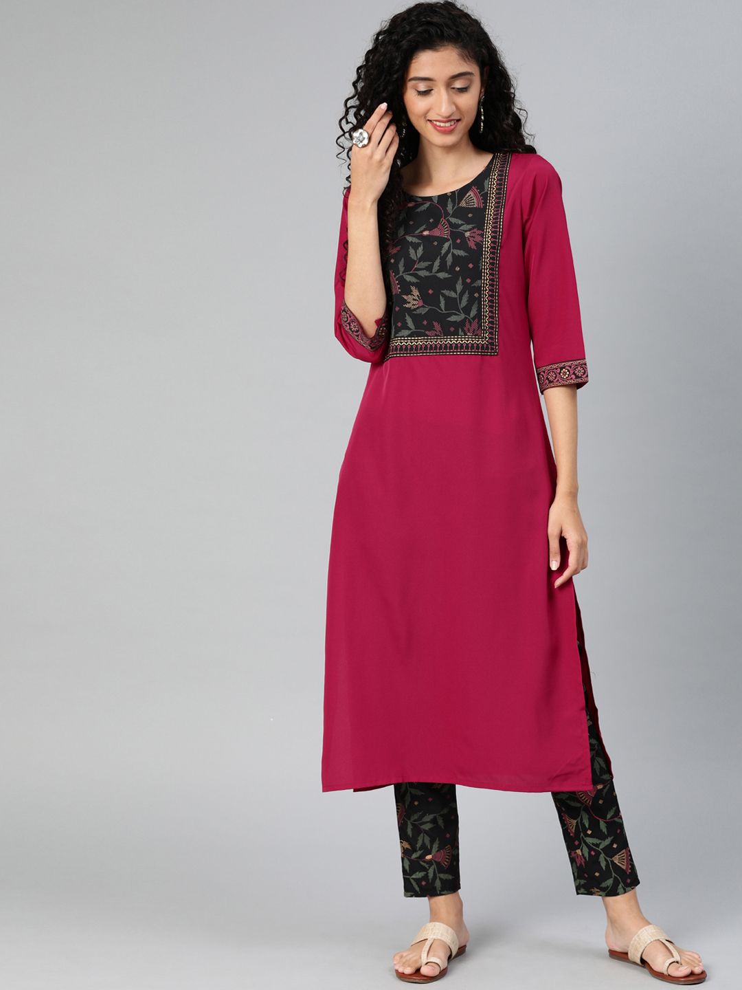 ZIYAA Women Magenta Printed Straight Kurta Price in India