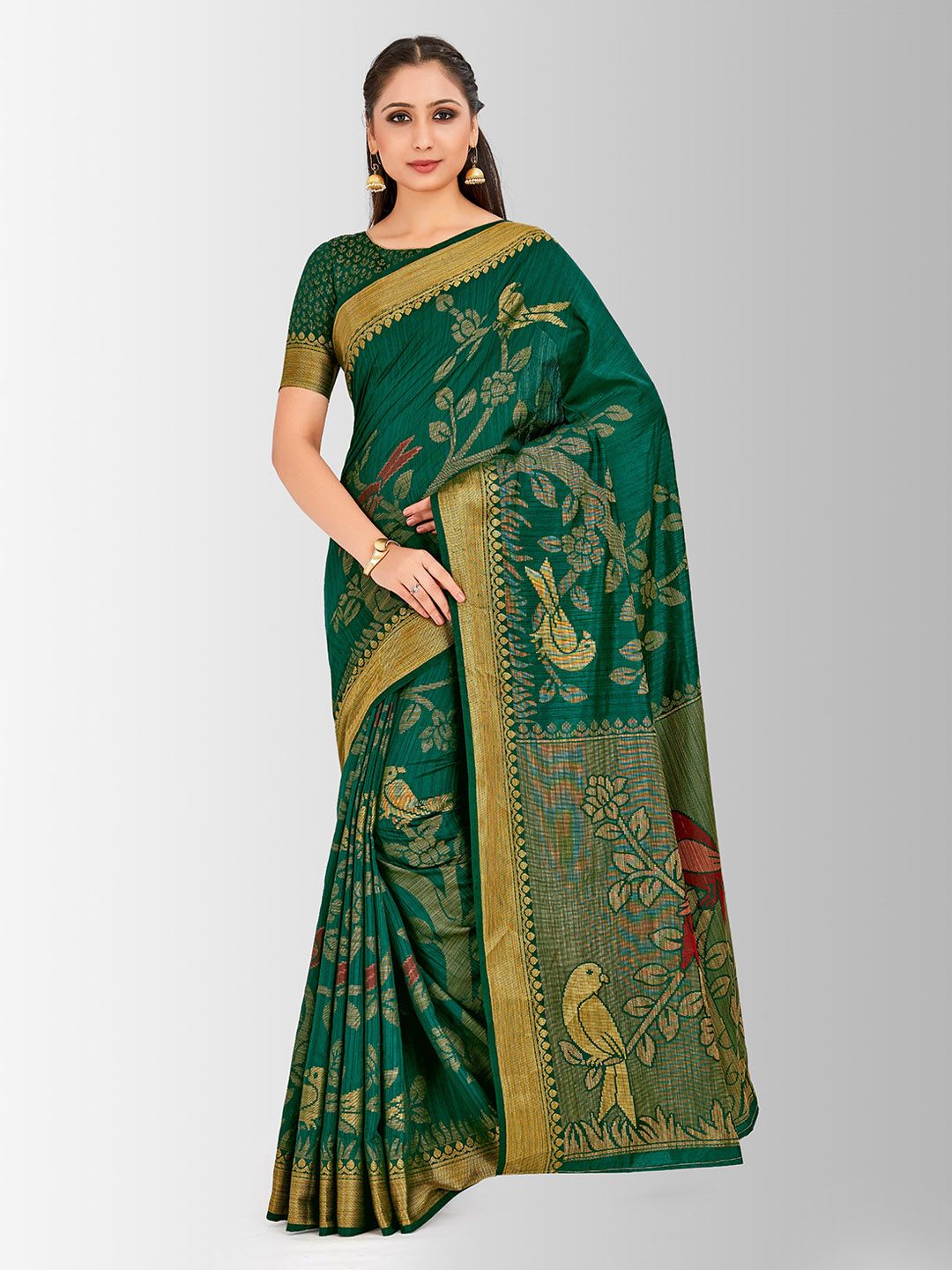 Mitera Green Art Silk Embellished Kanjeevaram Saree Price in India