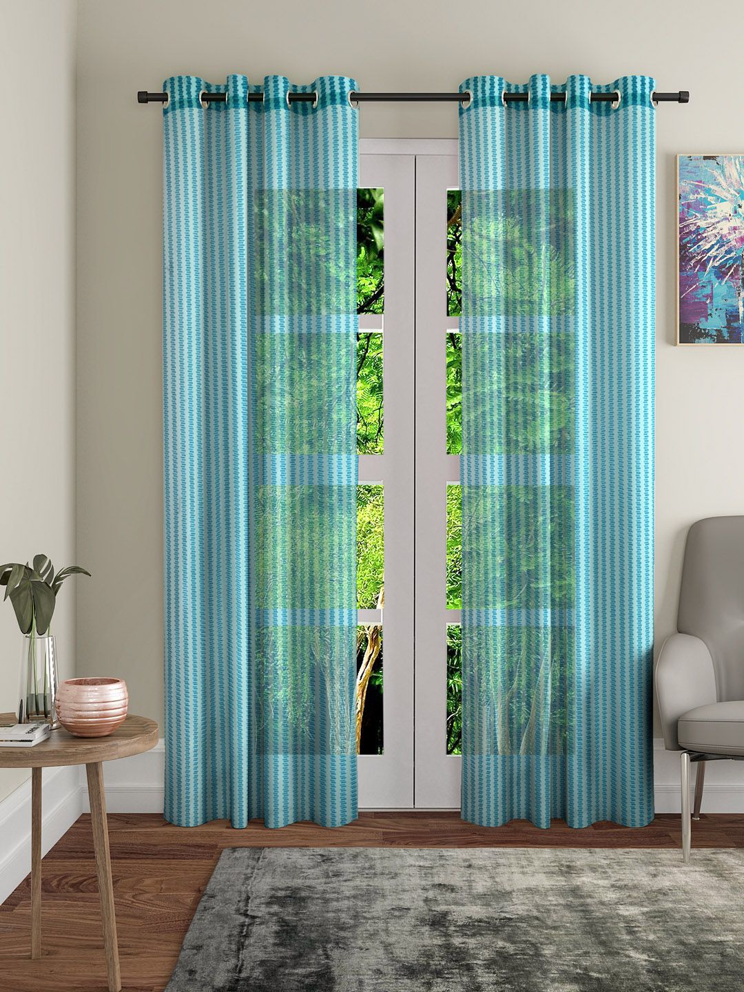 Home Sizzler Turquoise Blue Set of 2 Long Door Curtains Price in India