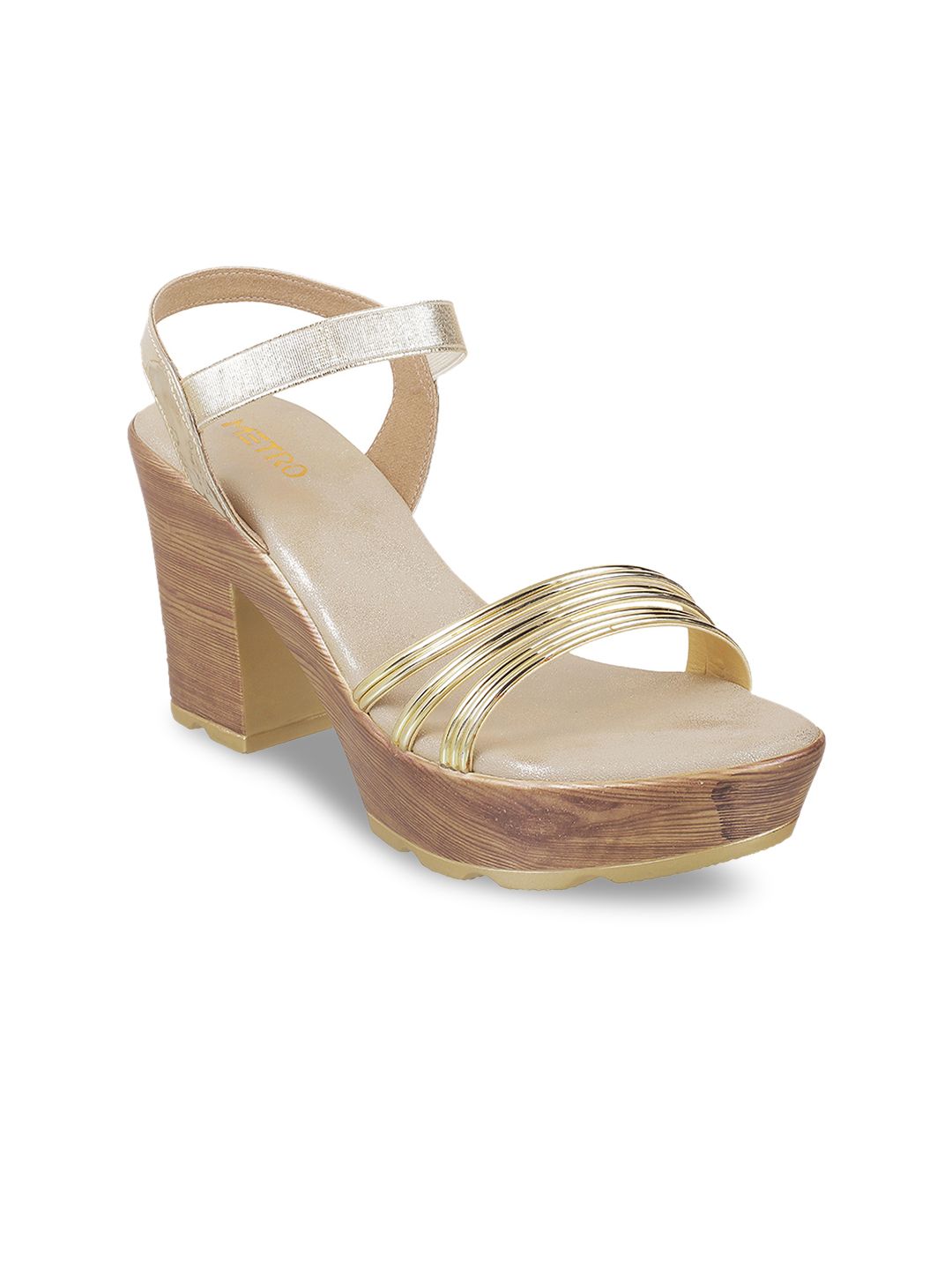 Metro Women Gold-Toned Solid Heels Price in India