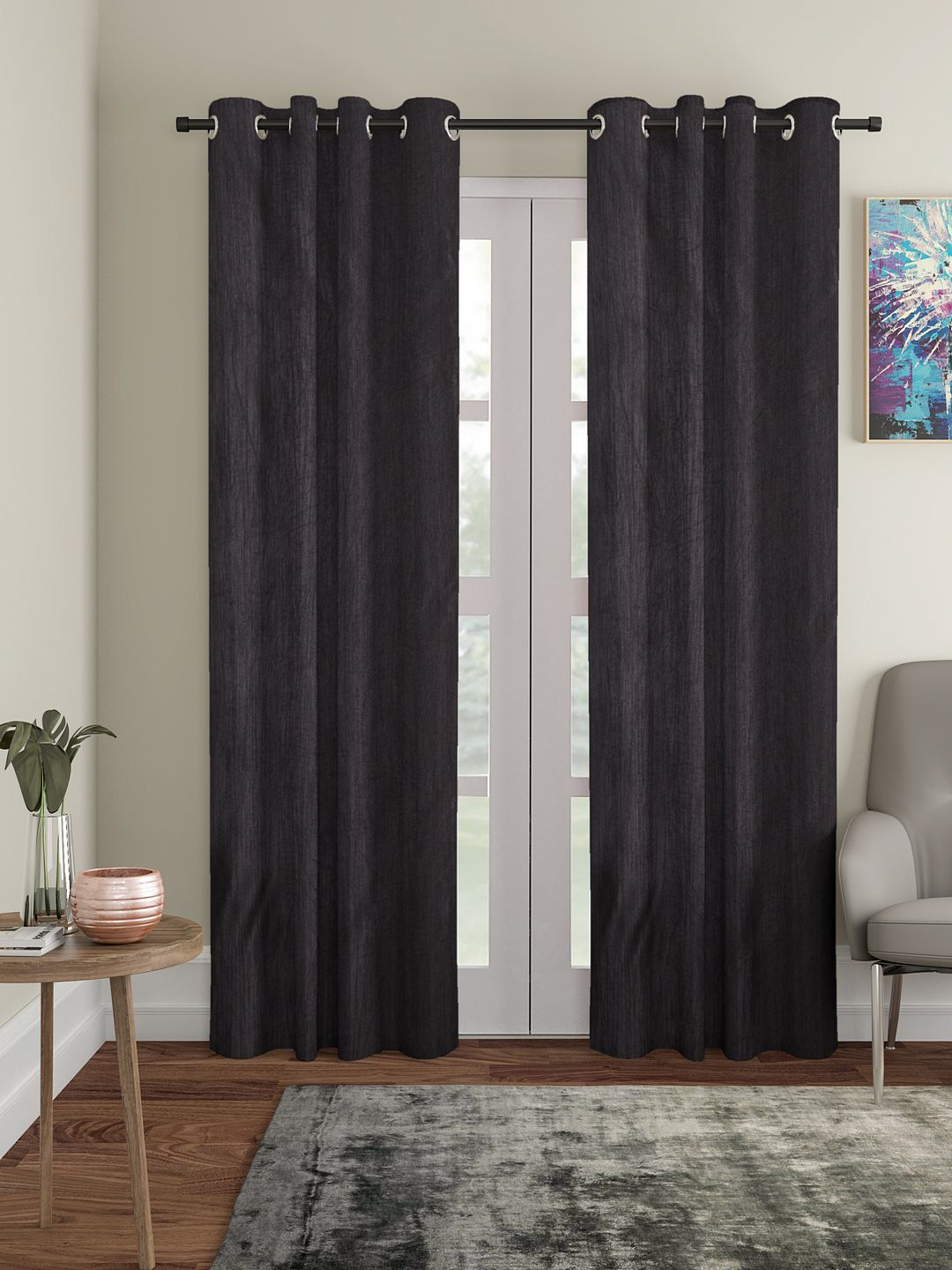 Home Sizzler Black Set of 2 Door Curtains Price in India