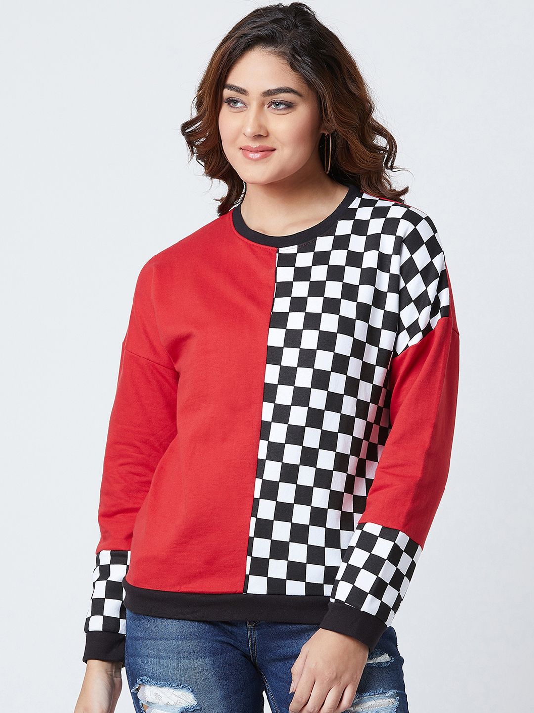 The Dry State Women Red & Black Checked Sweatshirt Price in India