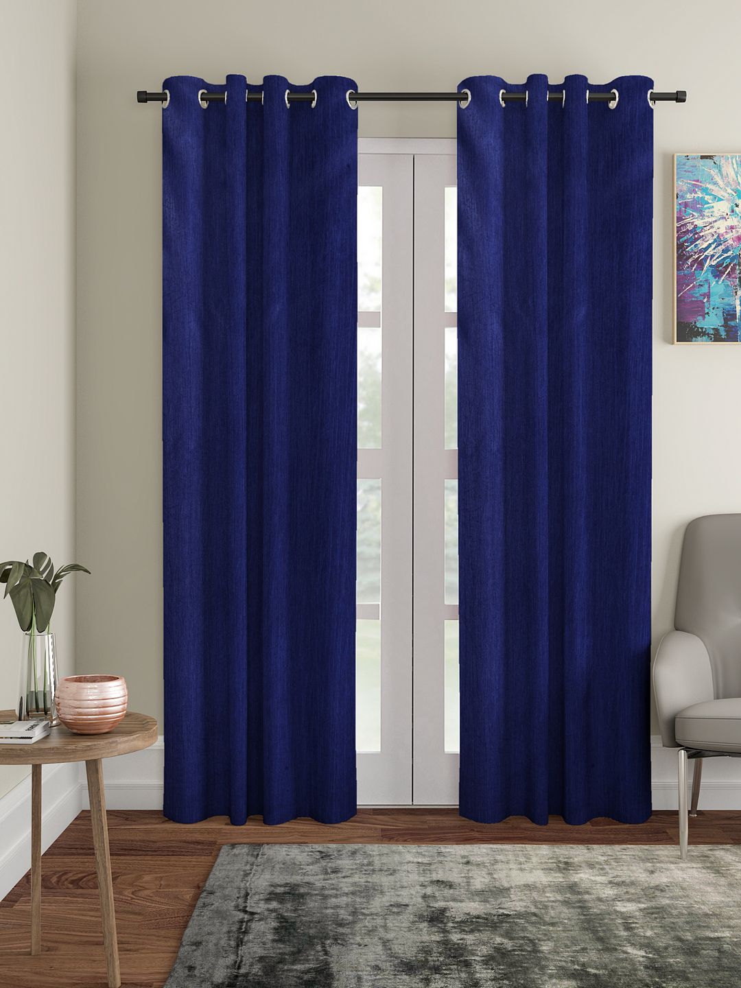 Home Sizzler Navy Blue Set of 2 Long Door Curtains Price in India