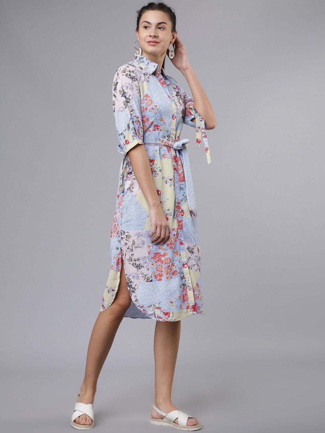 tokyo talkies women navy blue printed shirt dress