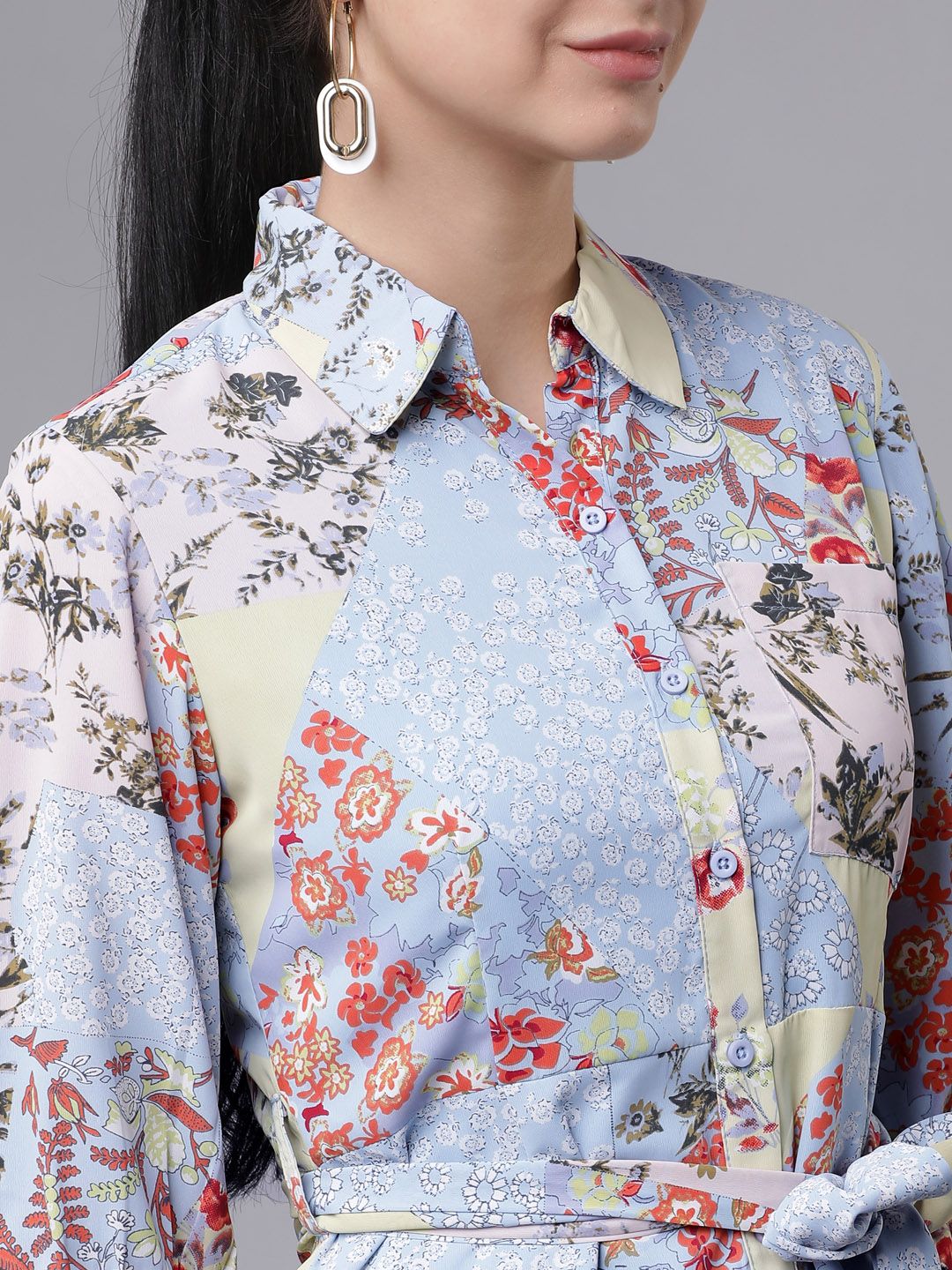 tokyo talkies navy blue printed shirt dress