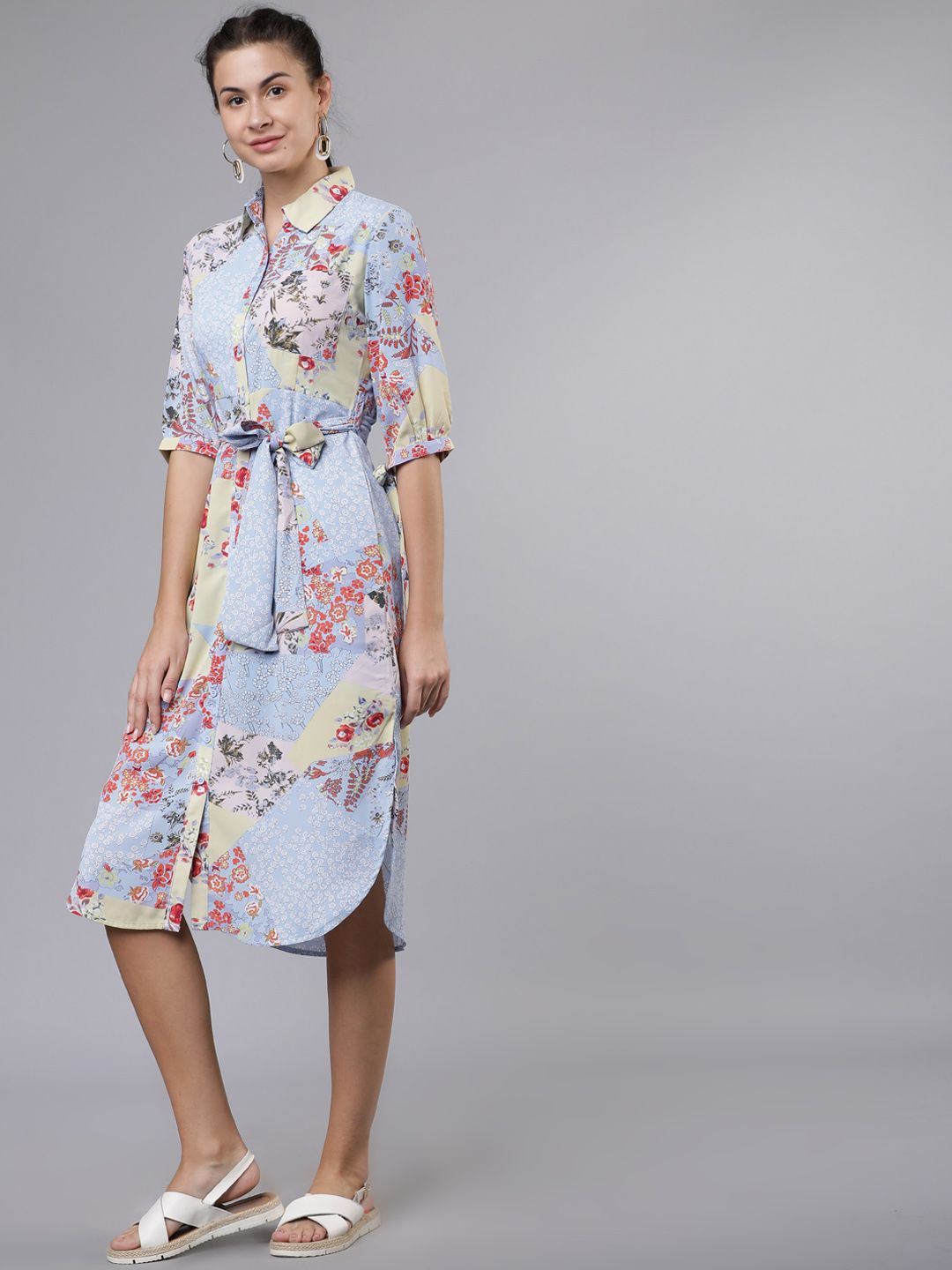 tokyo talkies women navy blue printed shirt dress