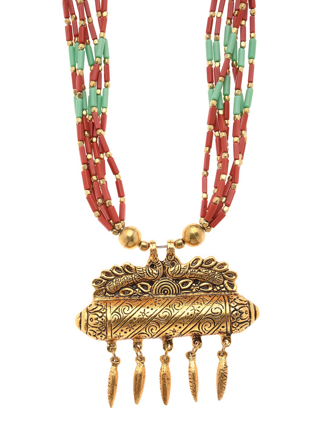 Bamboo Tree Jewels Red And Gold Handcrafted Necklace Price in India