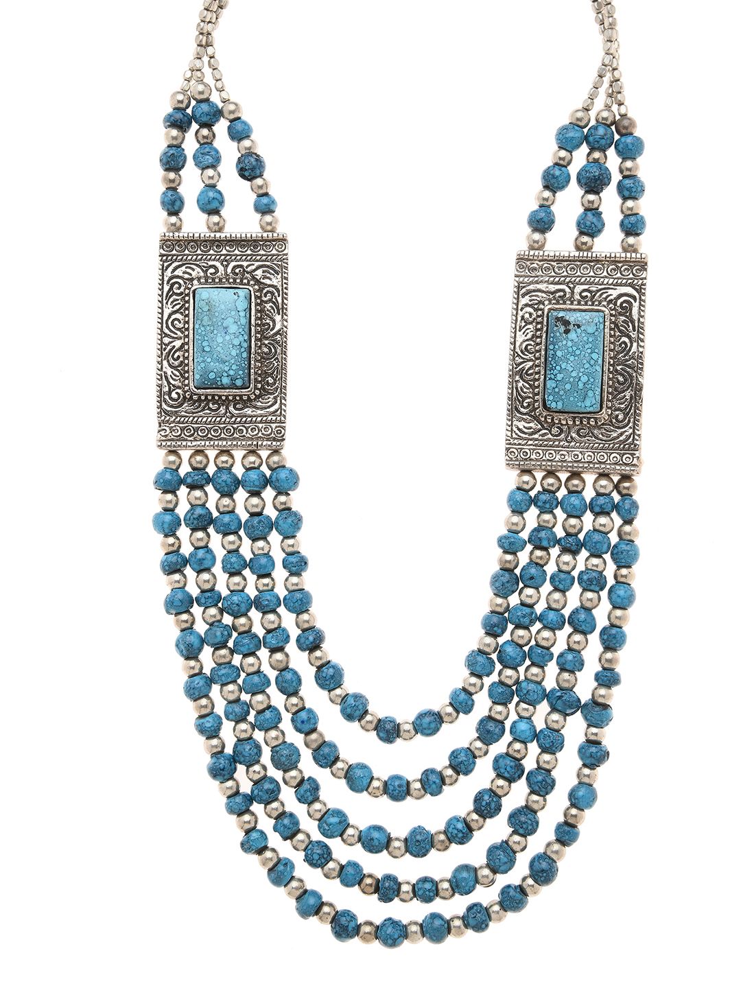 Bamboo Tree Jewels Blue & Silver-Toned Handcrafted Necklace Price in India