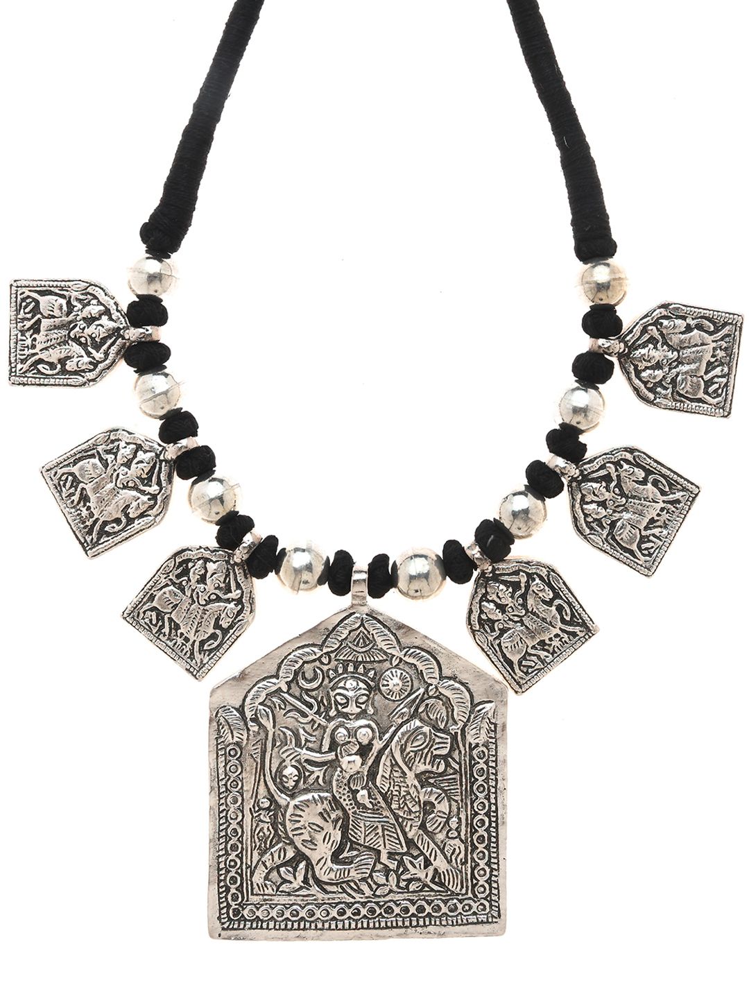 Bamboo Tree Jewels Silver-Toned & Black Handcrafted Necklace Price in India