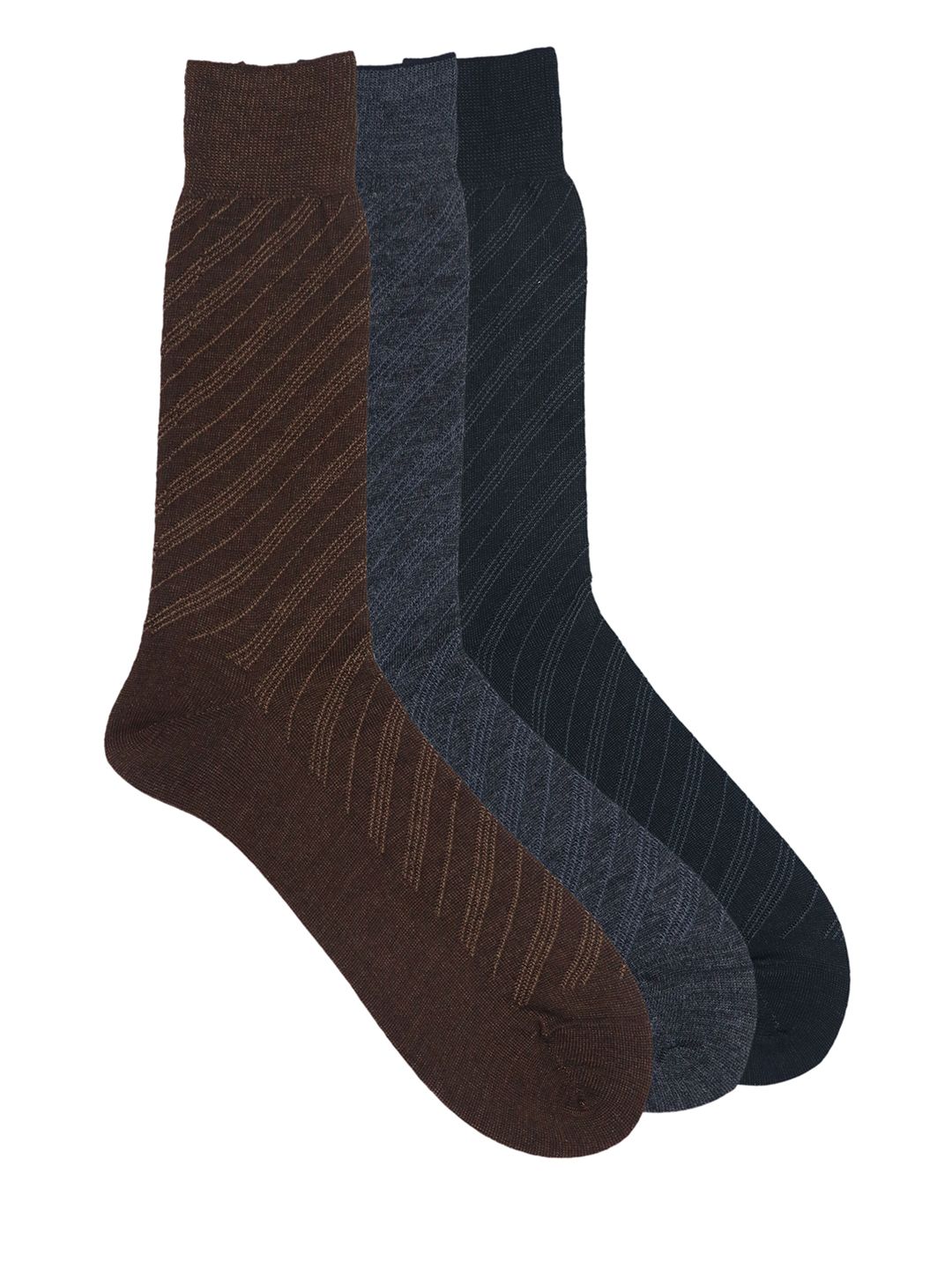 Balenzia Men Pack of 3 Assorted Striped Calf-Length Socks