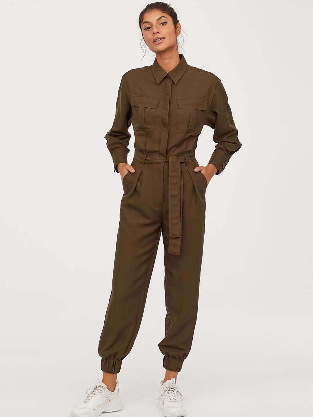 Buy H&M Women Olive Green Utility Jumpsuit - Jumpsuit for Women