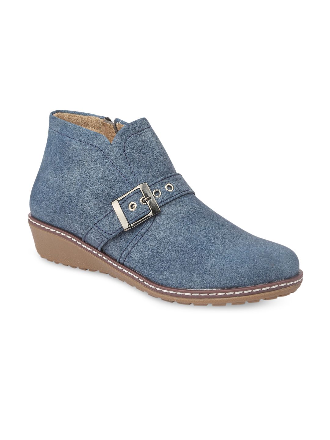 VALIOSAA Women Blue Solid Heeled Boots Price in India