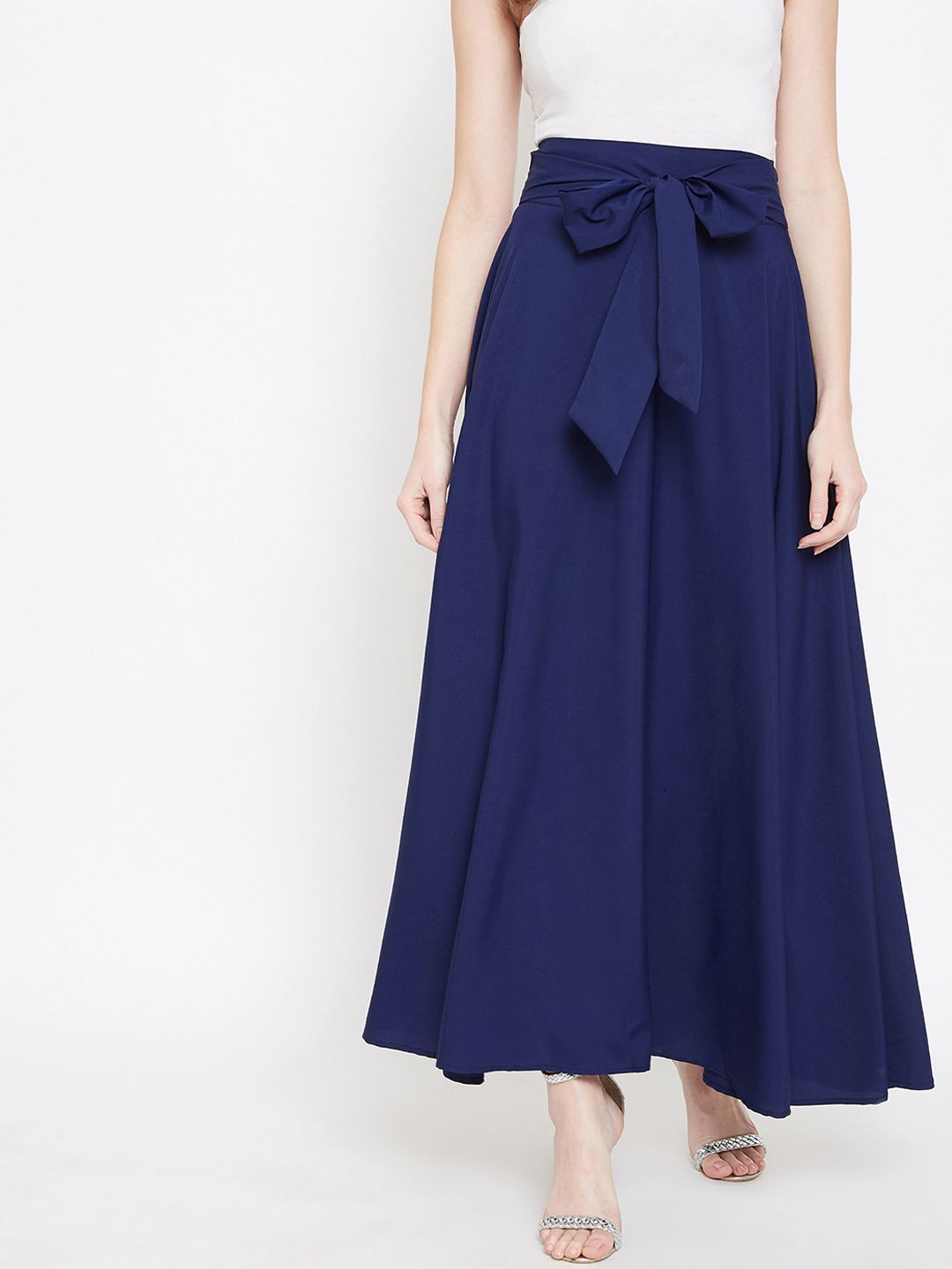 Berrylush Navy Blue Bow-Tie High-Waist Maxi Skirt Price in India