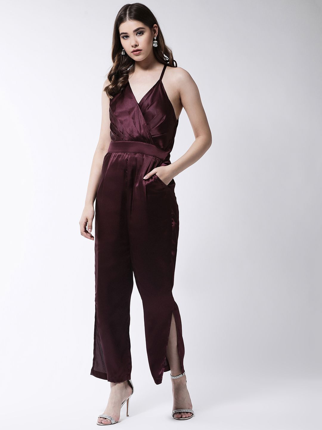MAGRE Women Burgundy Solid Basic Jumpsuit Price in India
