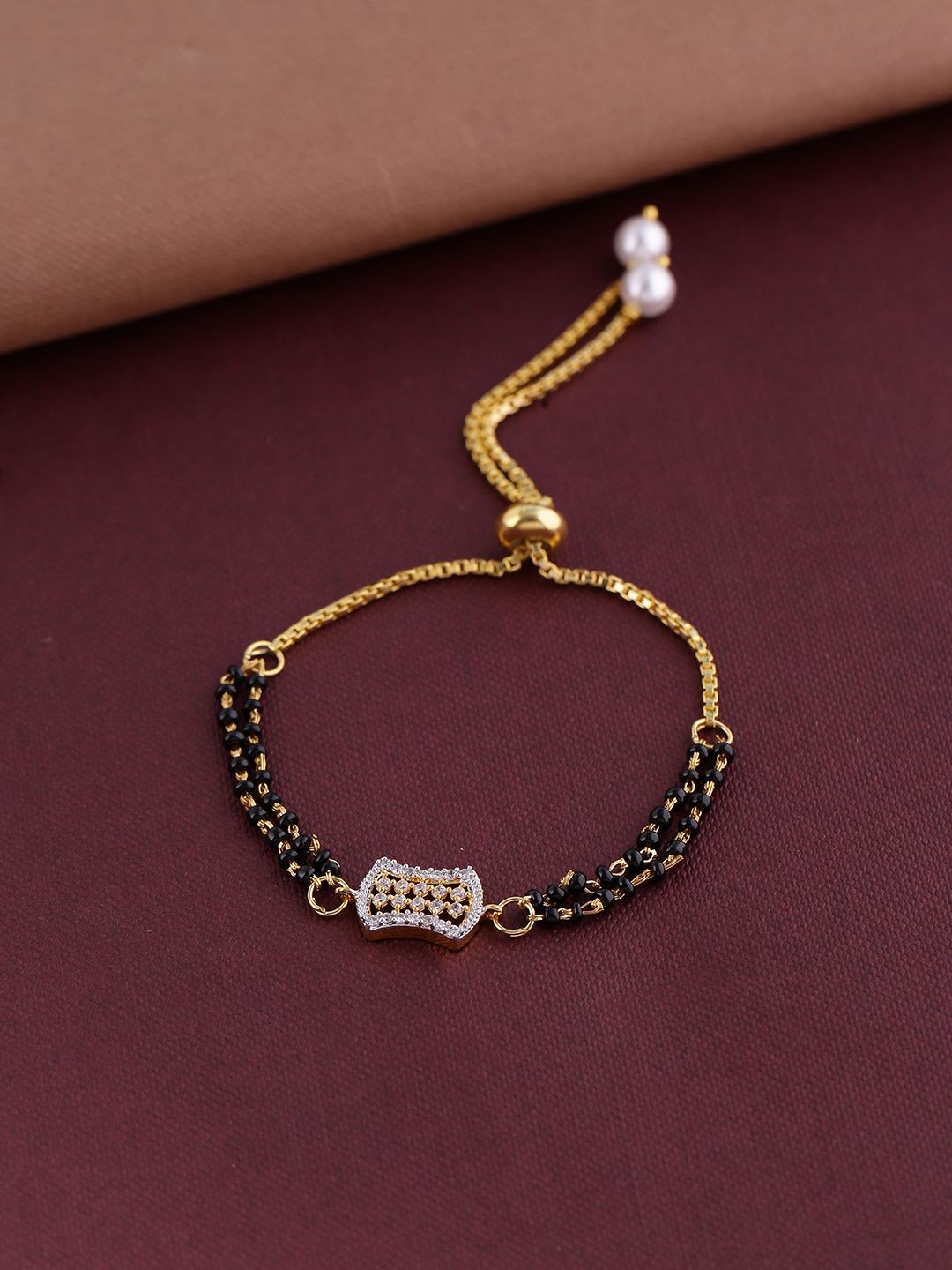 Shoshaa Black Bracelet Gold-Plated Handcrafted Mangalsutra Wraparound Bracelet Price in India