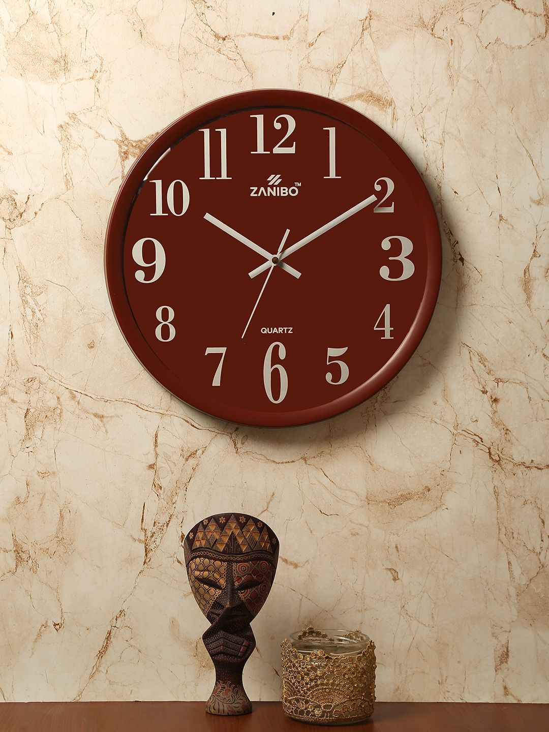 ZANIBO Brown Round Solid 31 cm Analogue Wall Clock Price in India