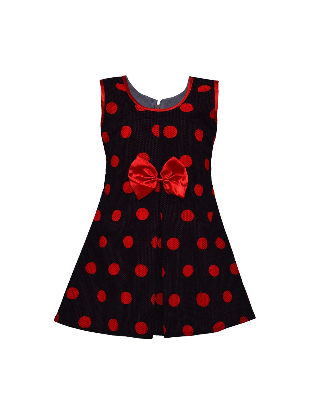 Wish Karo Girls Black Polka Dots Print Fit and Flare Dress