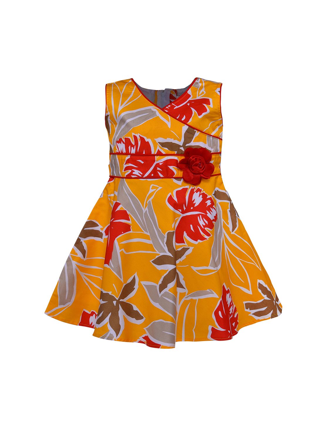 Wish Karo Girls Yellow Floral Printed Fit and Flare Dress