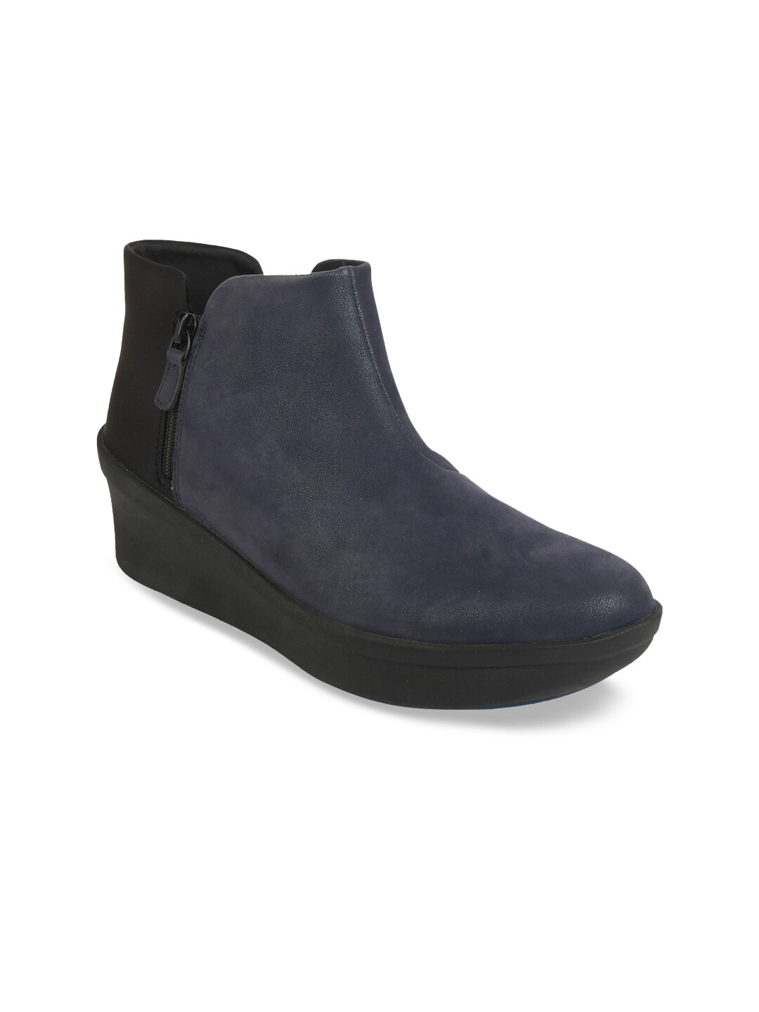 Clarks Women Navy Blue Solid Mid-Top Heeled Boots Price in India
