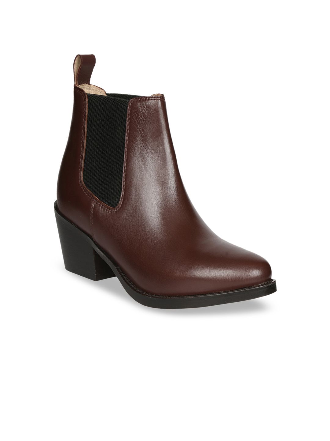 Saint G Women Brown Solid Leather Heeled Ankle Boots Price in India