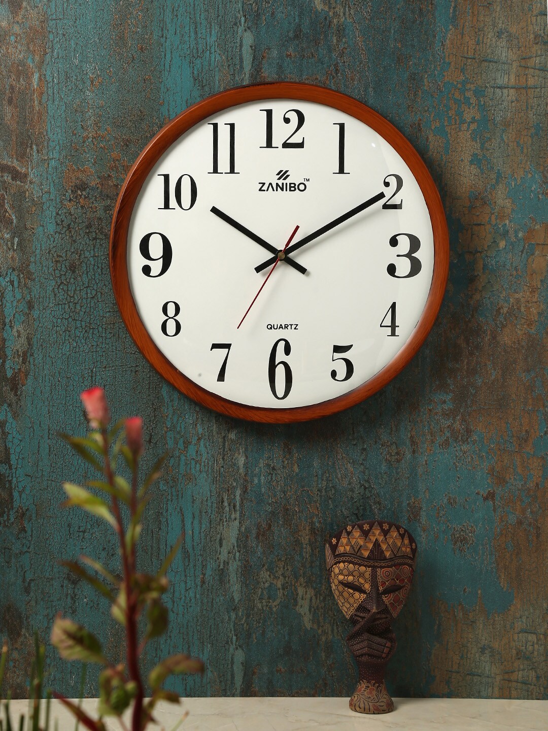 ZANIBO White & Brown Round Solid Analogue Wall Clock Price in India
